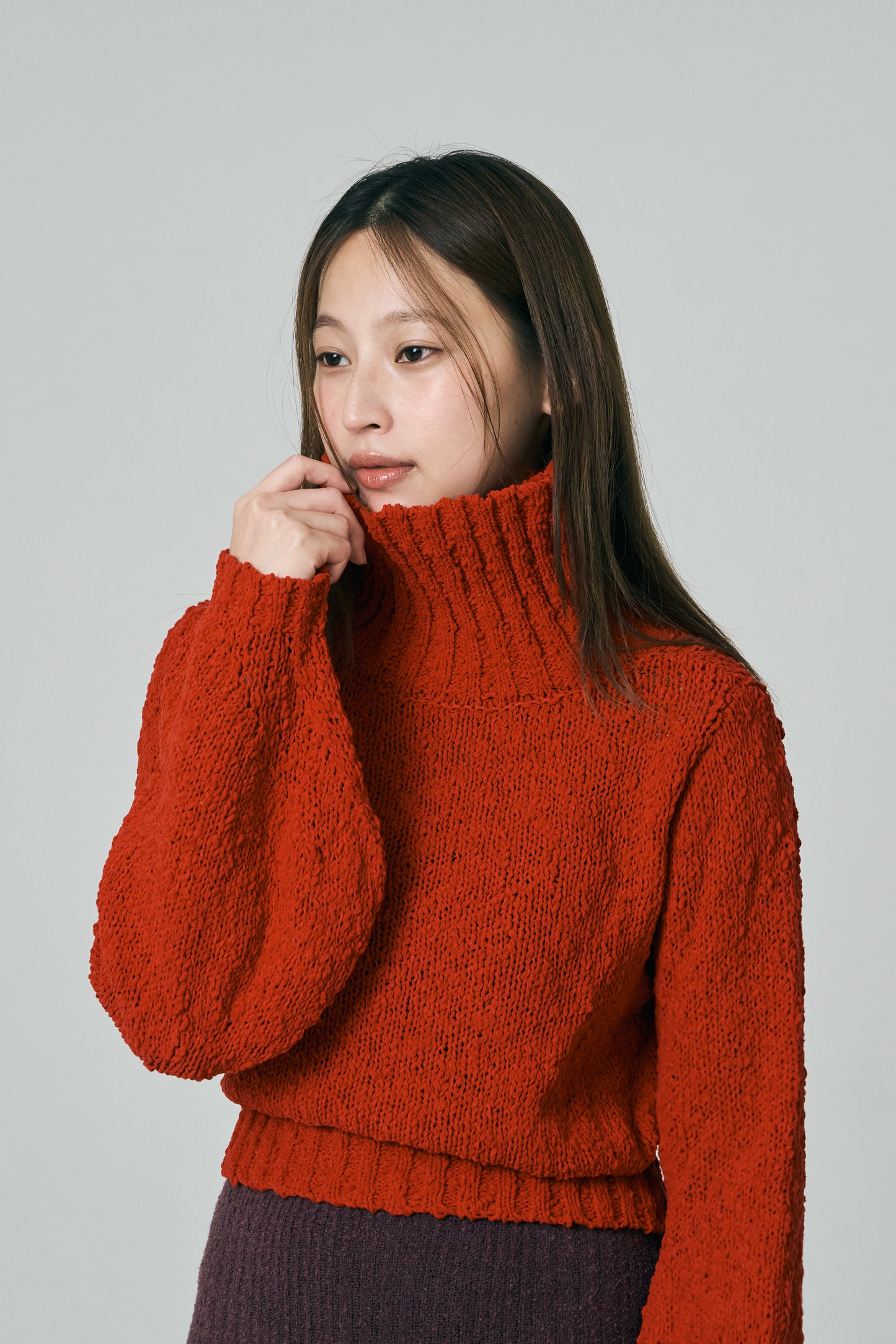 Wavy Yarn Balloon Sleeve Cropped Tops