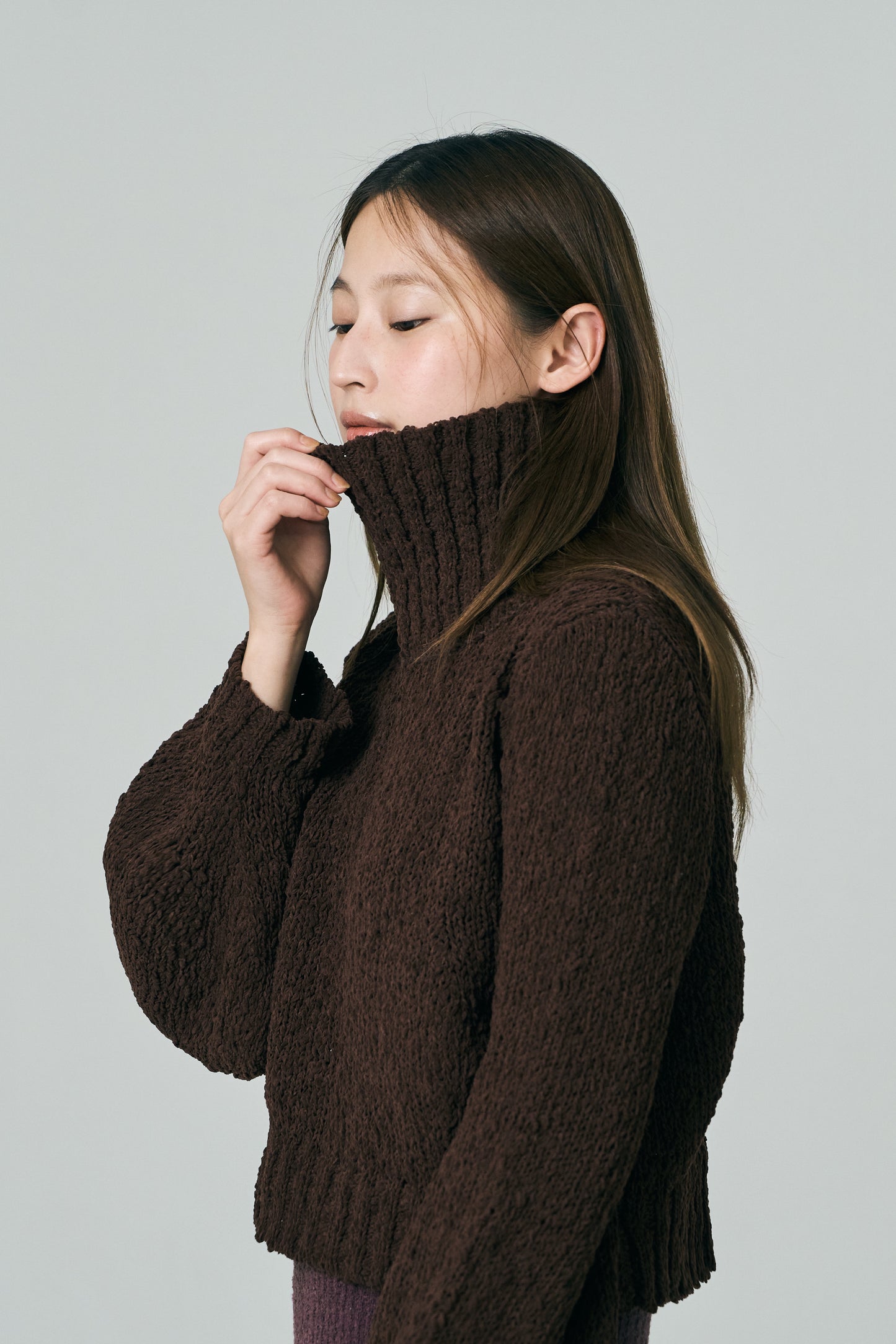 Wavy Yarn Balloon Sleeve Cropped Tops