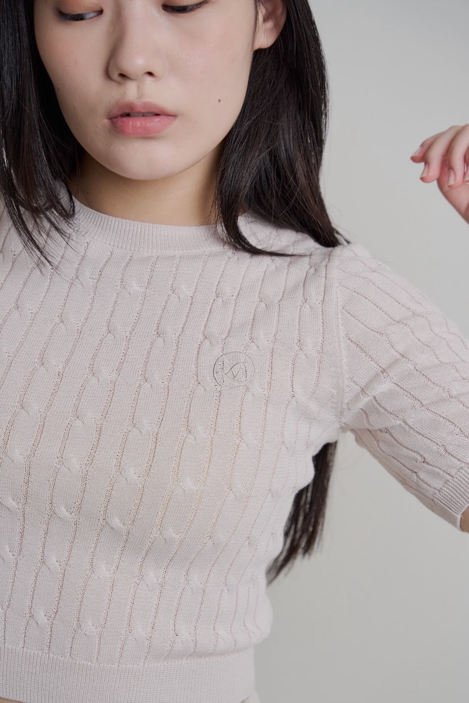 Airy Cable Knit Logo Tee