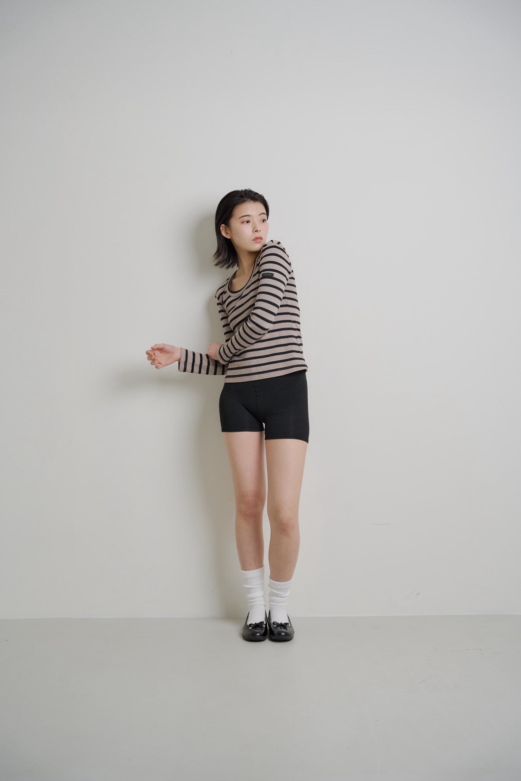 Tag-Sleeve U-Neck Mini Long Tee