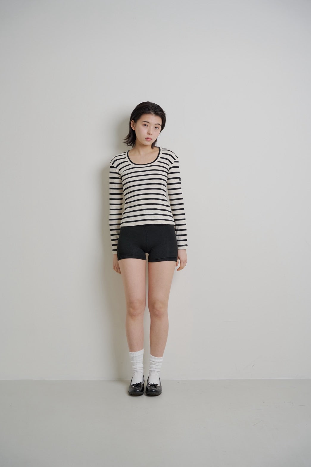 Tag-Sleeve U-Neck Mini Long Tee