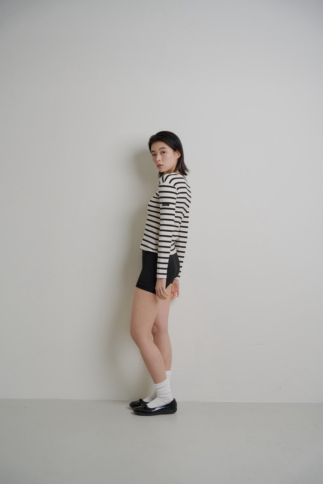 Tag-Sleeve U-Neck Mini Long Tee