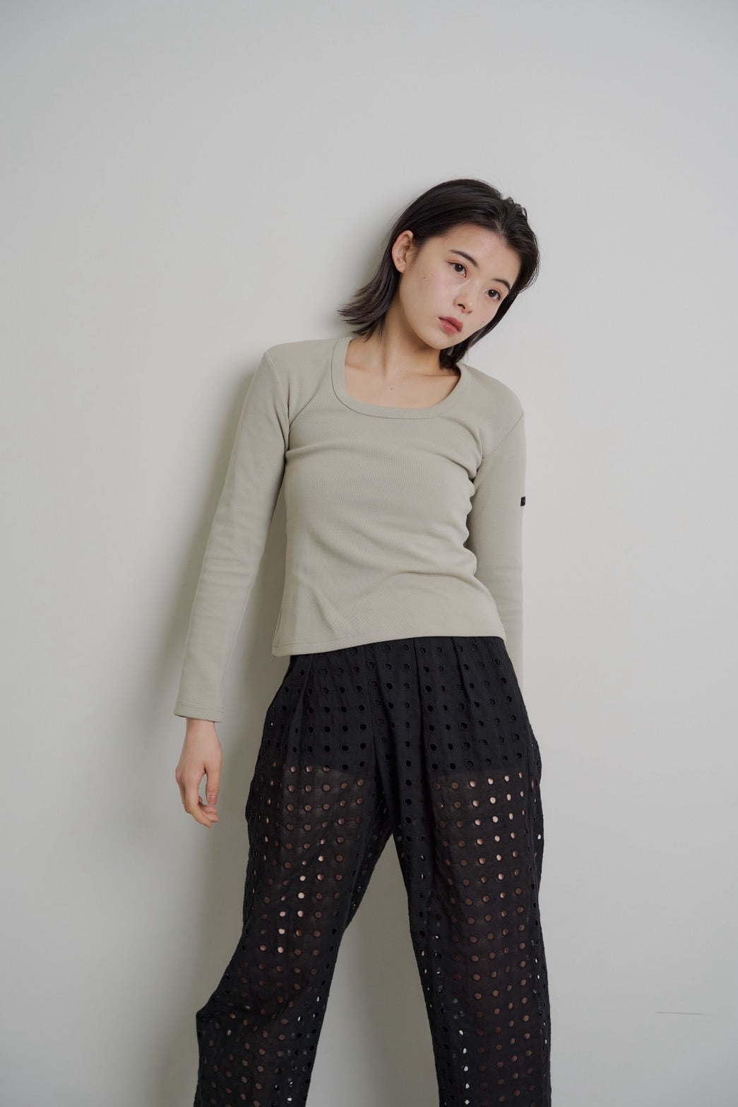 Tag-Sleeve U-Neck Mini Long Tee