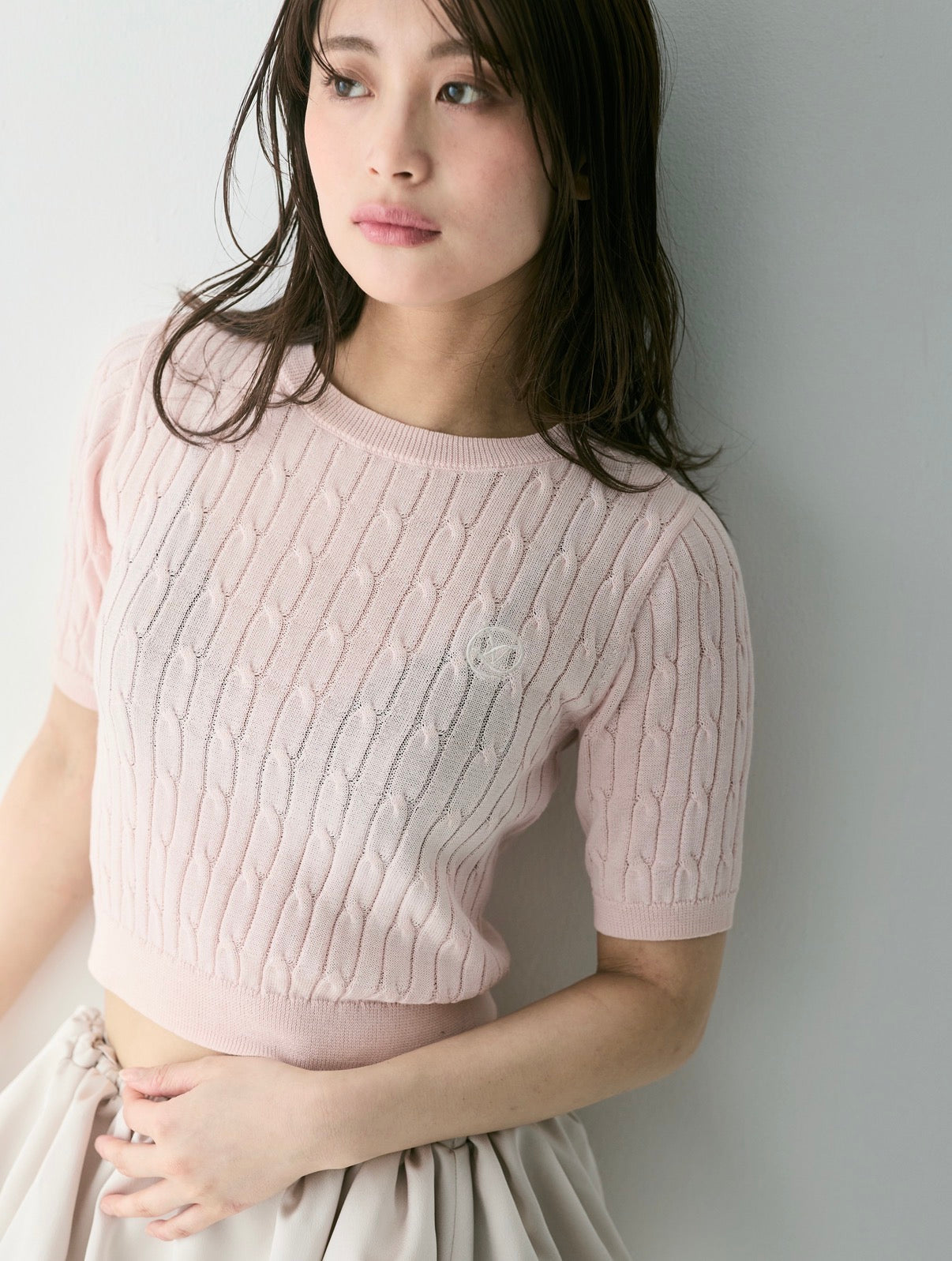 Airy Cable Knit Logo Tee
