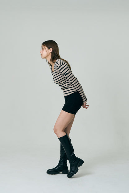 Tag-Sleeve U-Neck Mini Long Tee
