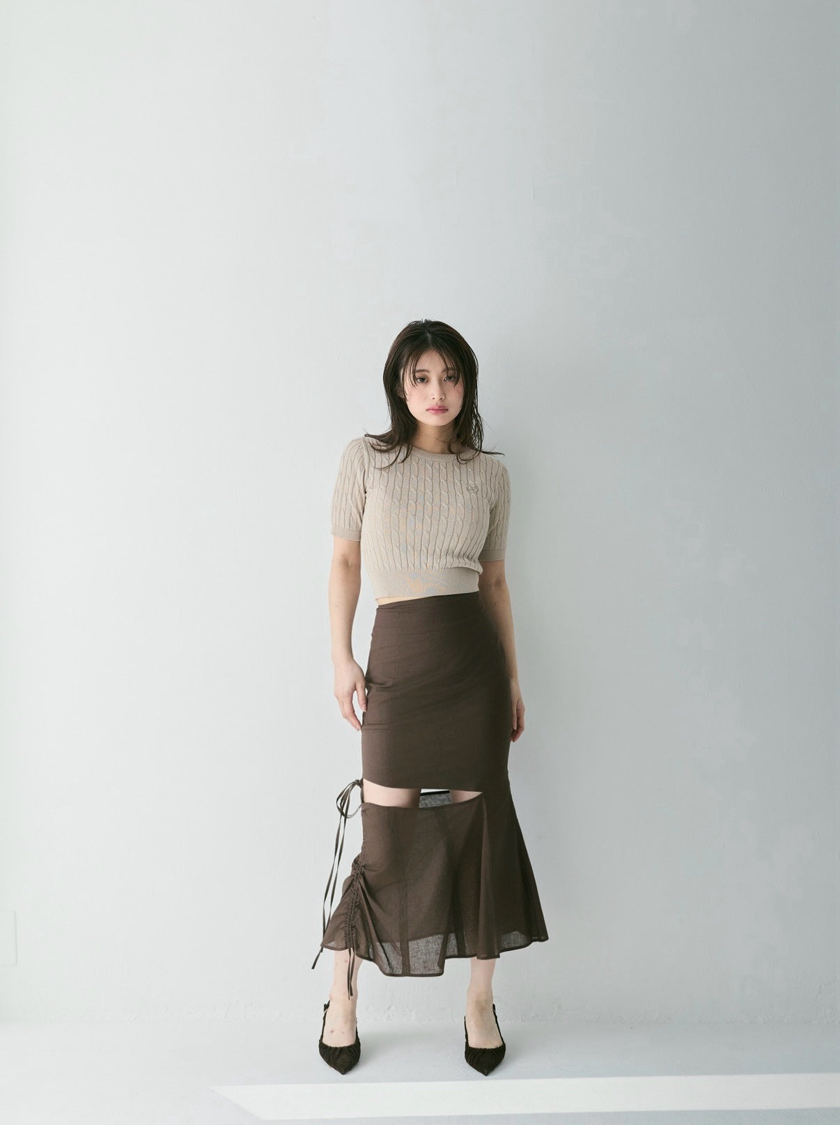 Airy Cable Knit Logo Tee