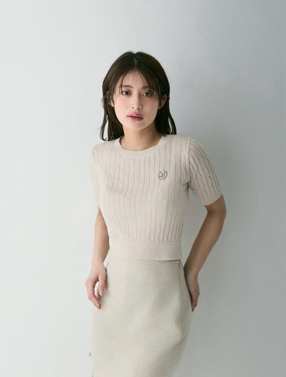 Airy Cable Knit Logo Tee