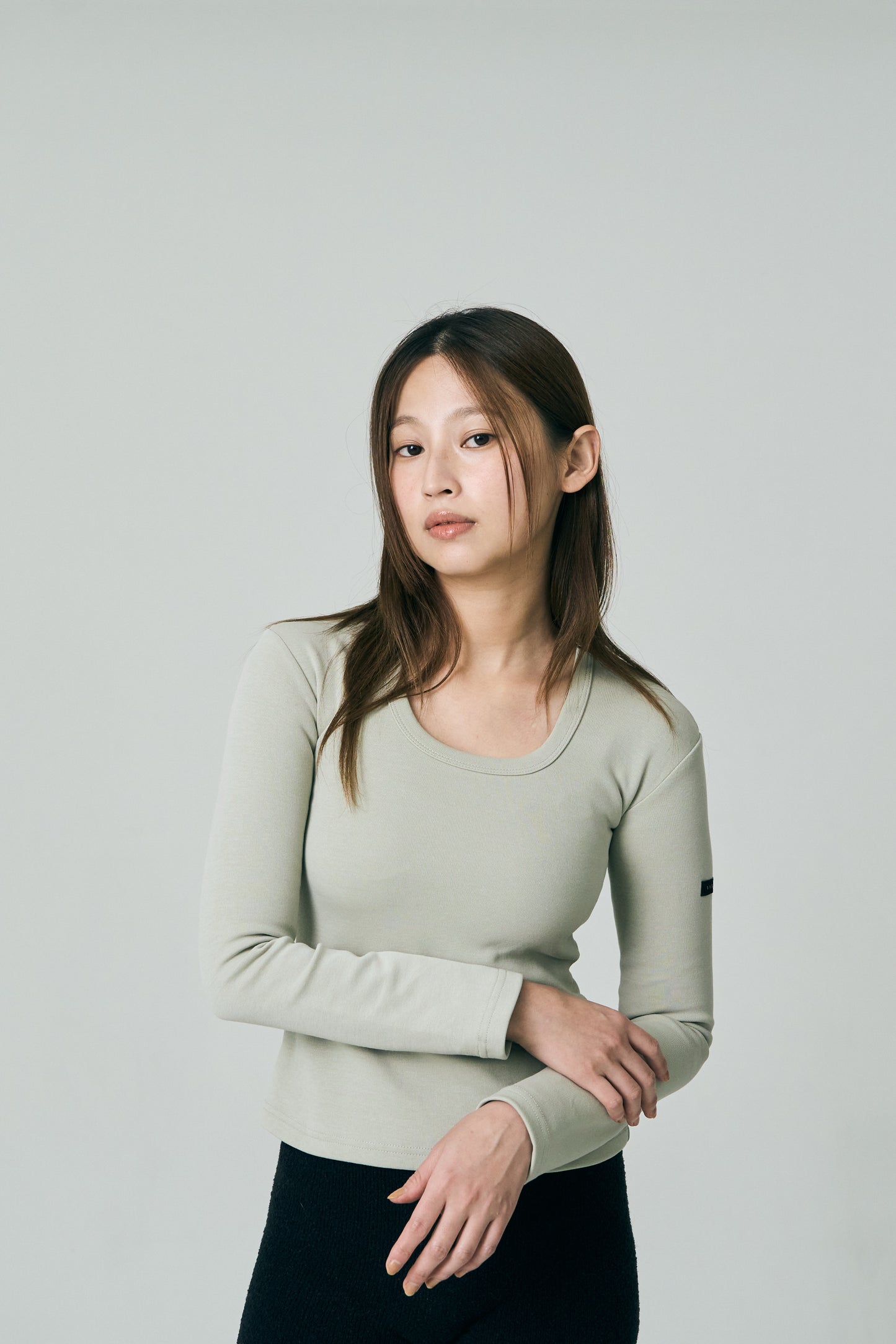 Tag-Sleeve U-Neck Mini Long Tee