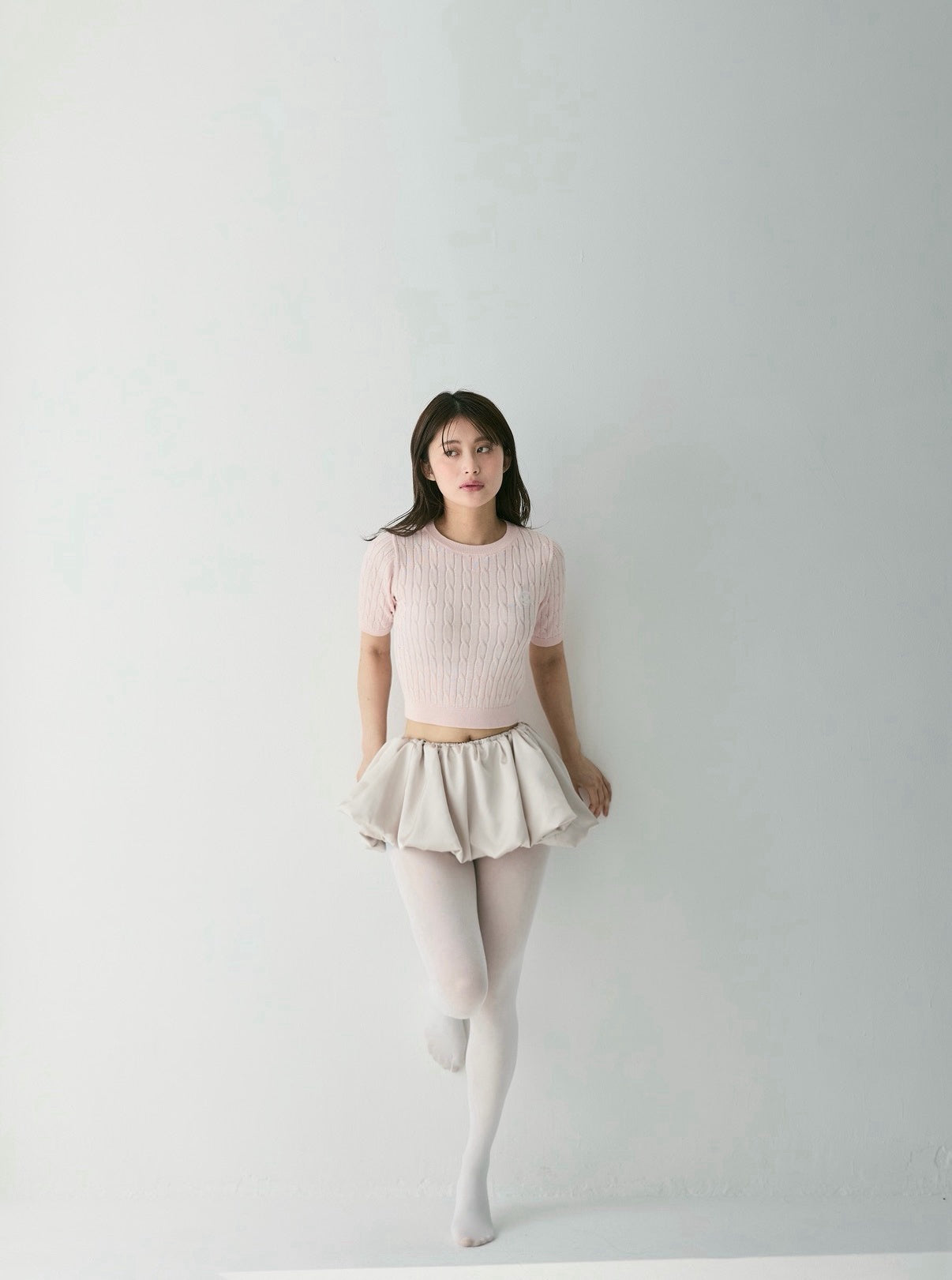 Airy Cable Knit Logo Tee