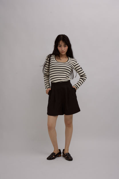 Tag-Sleeve U-Neck Mini Long Tee