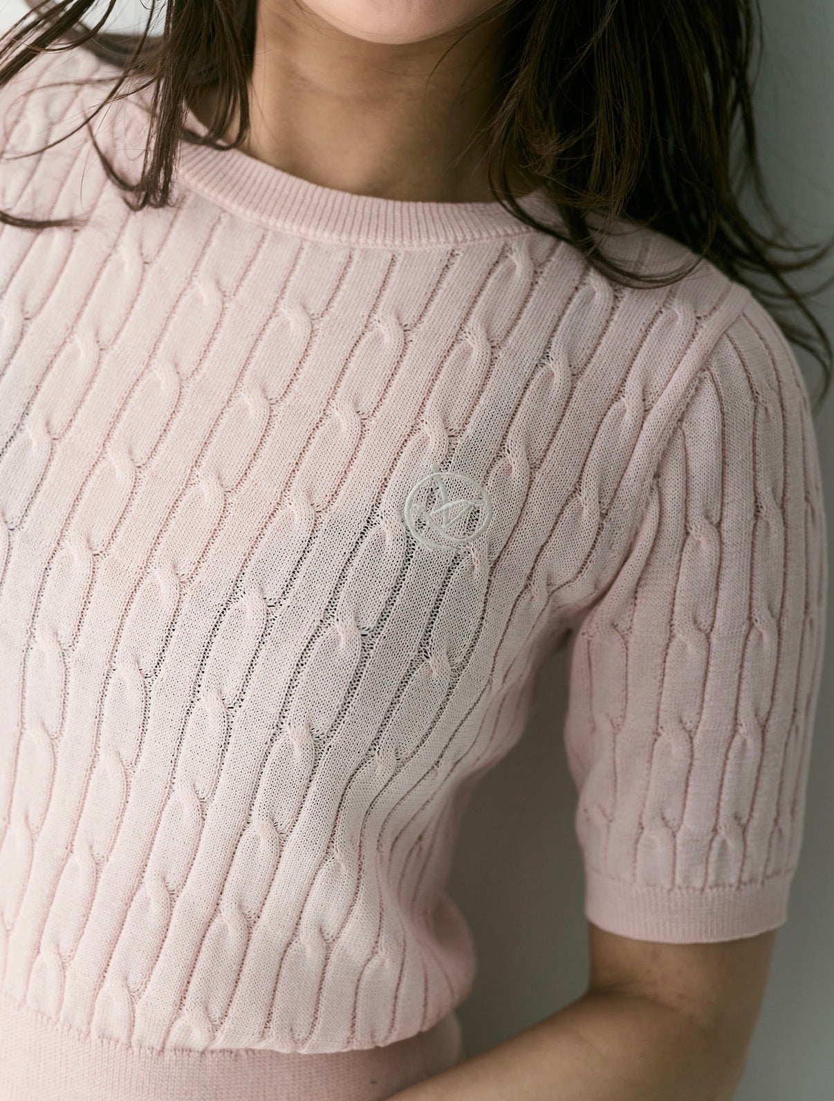 Airy Cable Knit Logo Tee