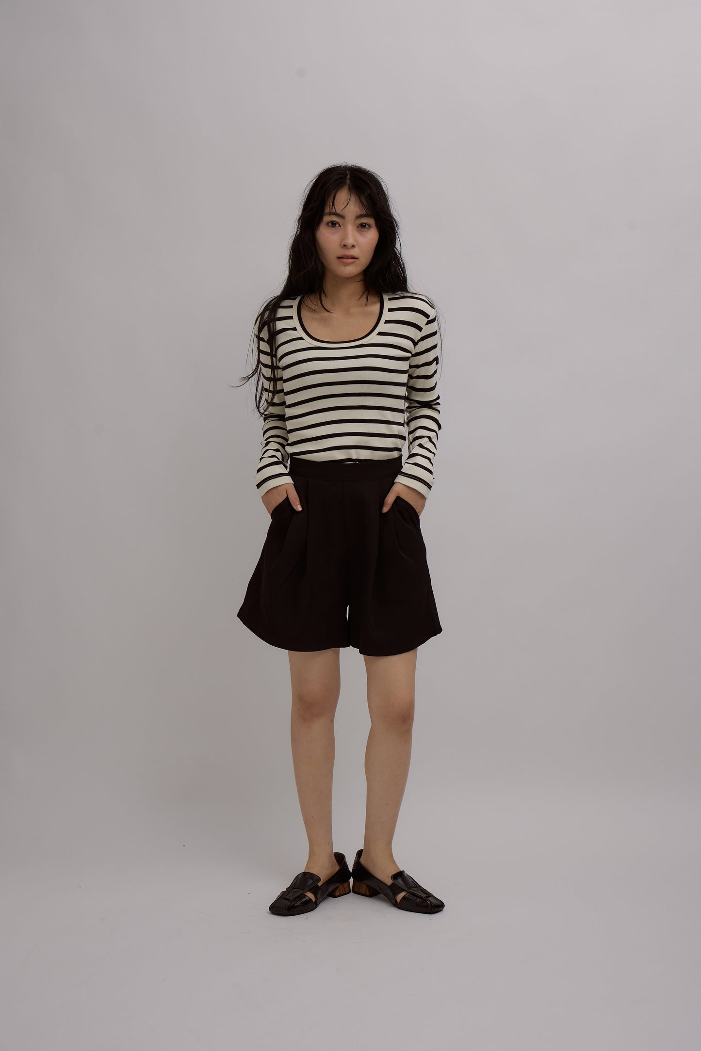 Tag-Sleeve U-Neck Mini Long Tee