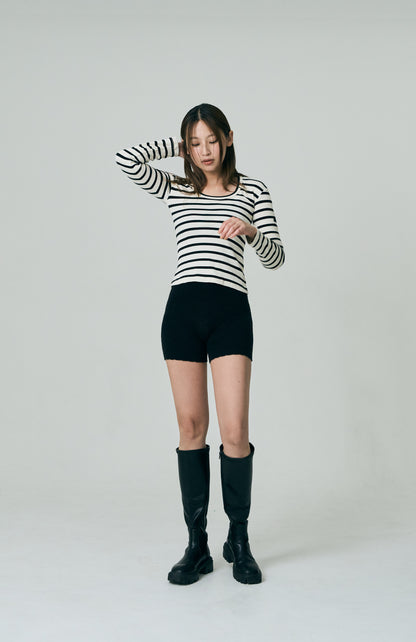 Tag-Sleeve U-Neck Mini Long Tee