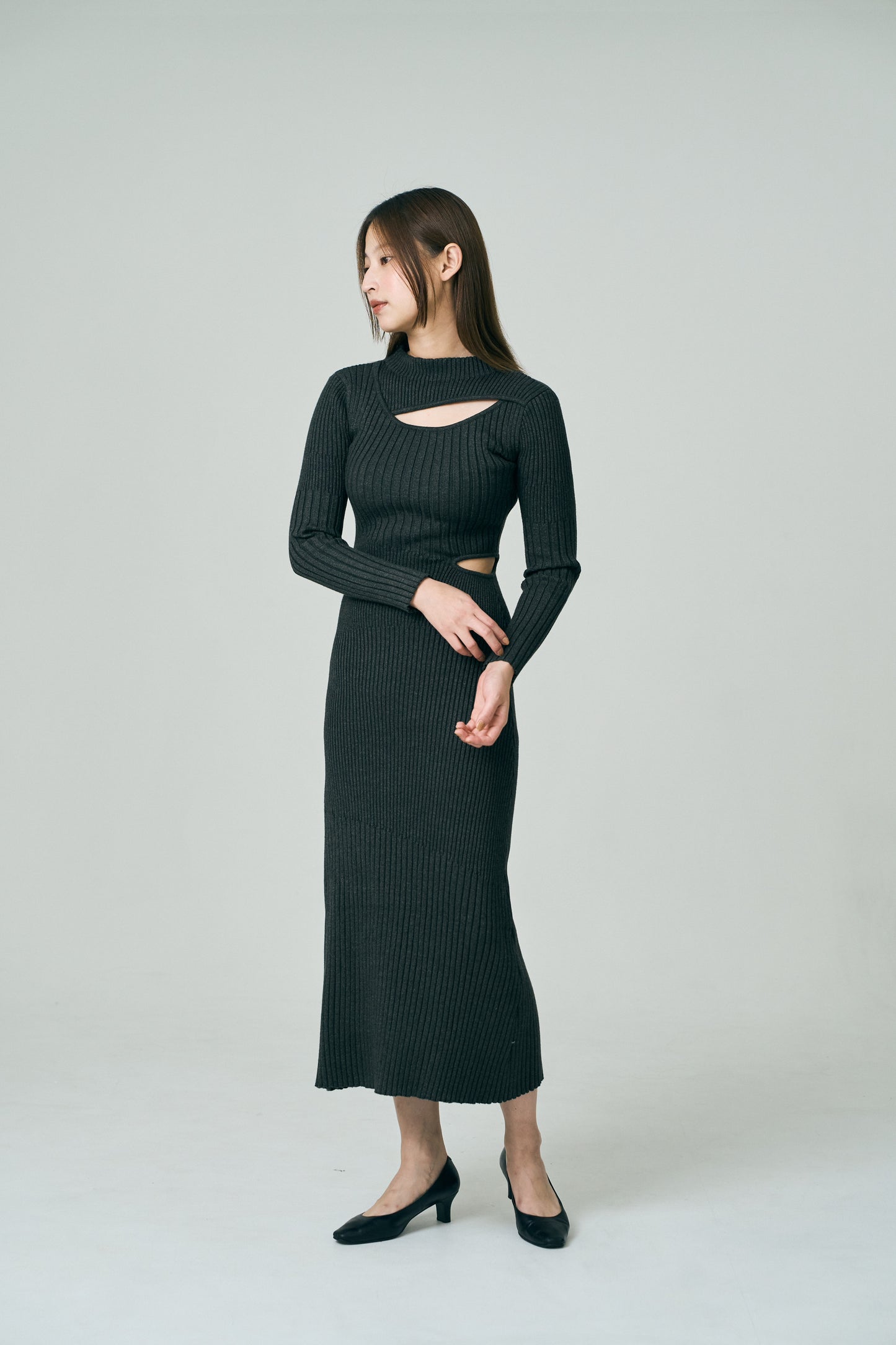 Dual Cutout Sculpted Rib Knit Dress