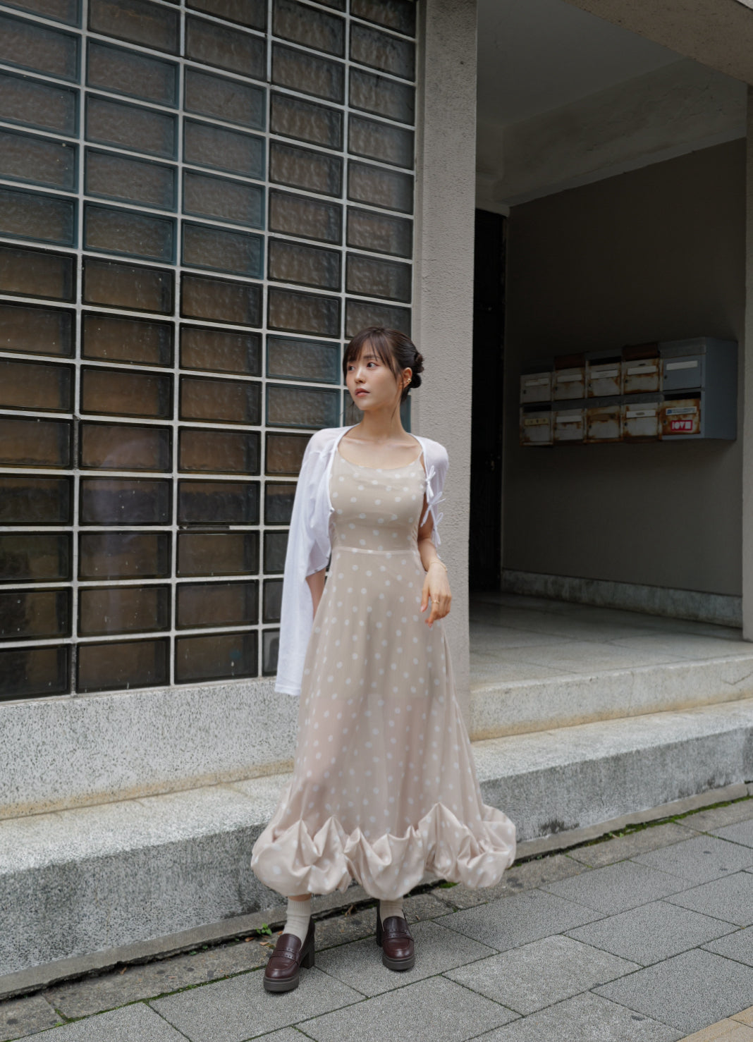 Dot Balloon Hem Dress