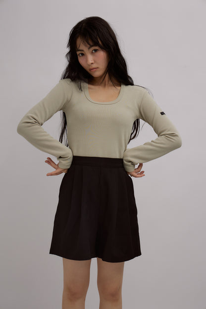 Tag-Sleeve U-Neck Mini Long Tee