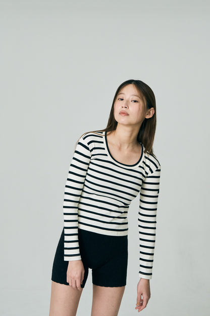 Tag-Sleeve U-Neck Mini Long Tee