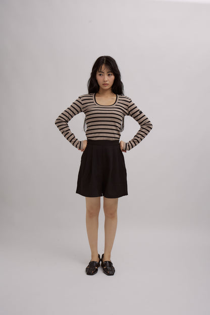 Tag-Sleeve U-Neck Mini Long Tee