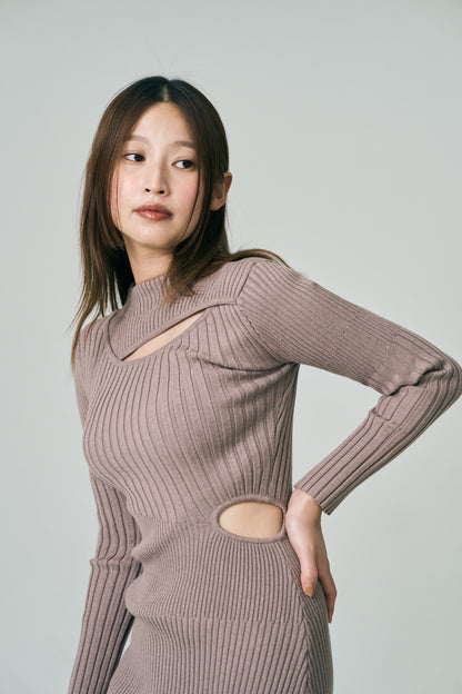 Dual Cutout Sculpted Rib Knit Dress