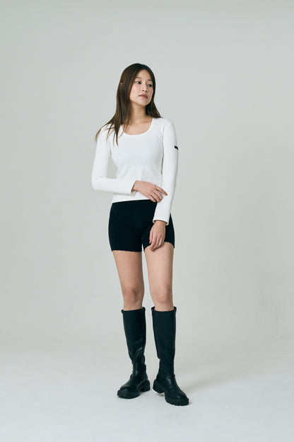 Tag-Sleeve U-Neck Mini Long Tee