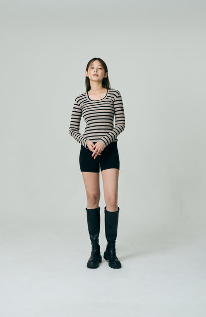 Tag-Sleeve U-Neck Mini Long Tee