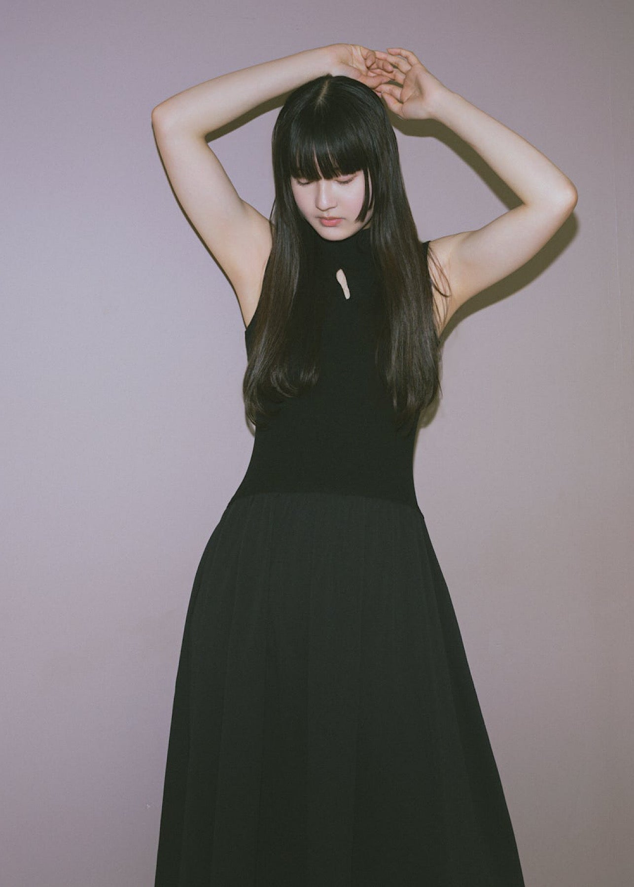 【新品】Cutout Knit Docking Georgette Dress Cutout Knit Docking Georgette Dress – VALLAN