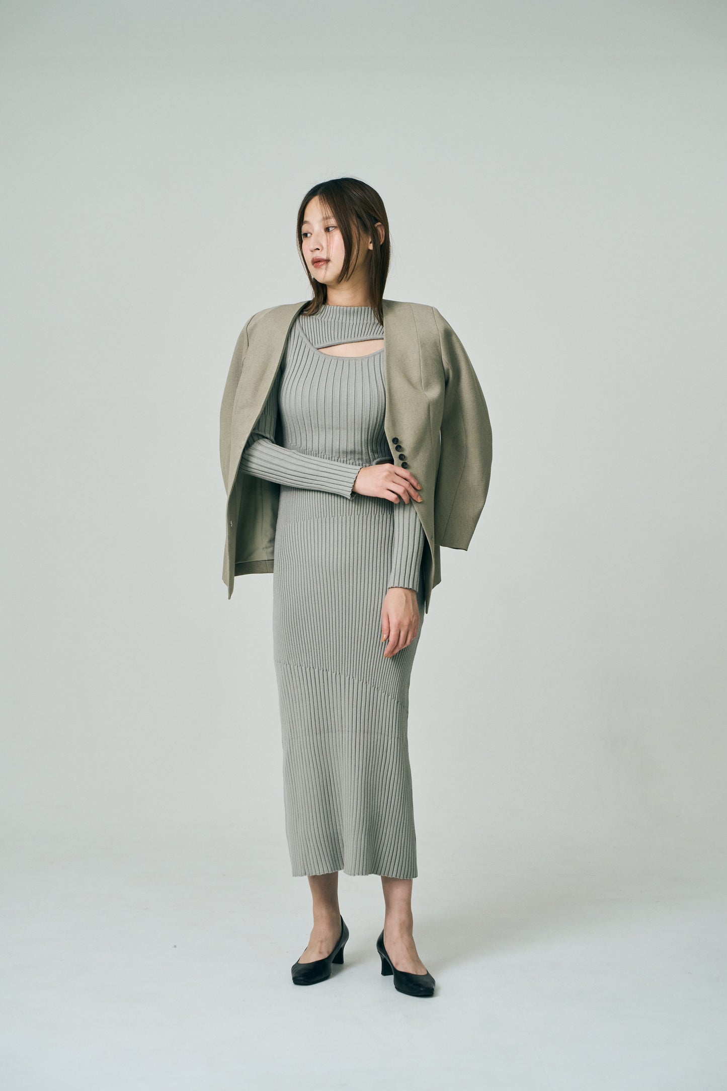 Dual Cutout Sculpted Rib Knit Dress