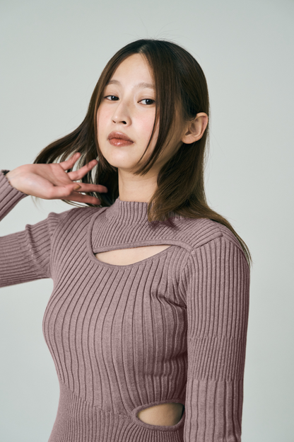 Dual Cutout Sculpted Rib Knit Dress