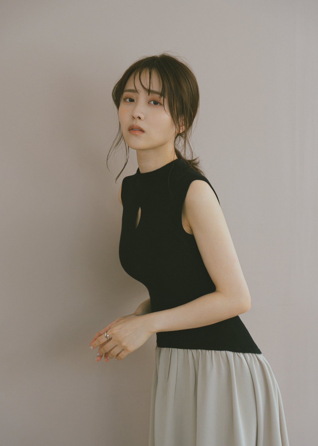 【新品】Cutout Knit Docking Georgette Dress Cutout Knit Docking Georgette Dress – VALLAN