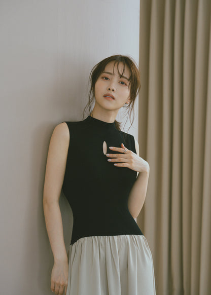 Cutout Knit Docking Georgette Dress