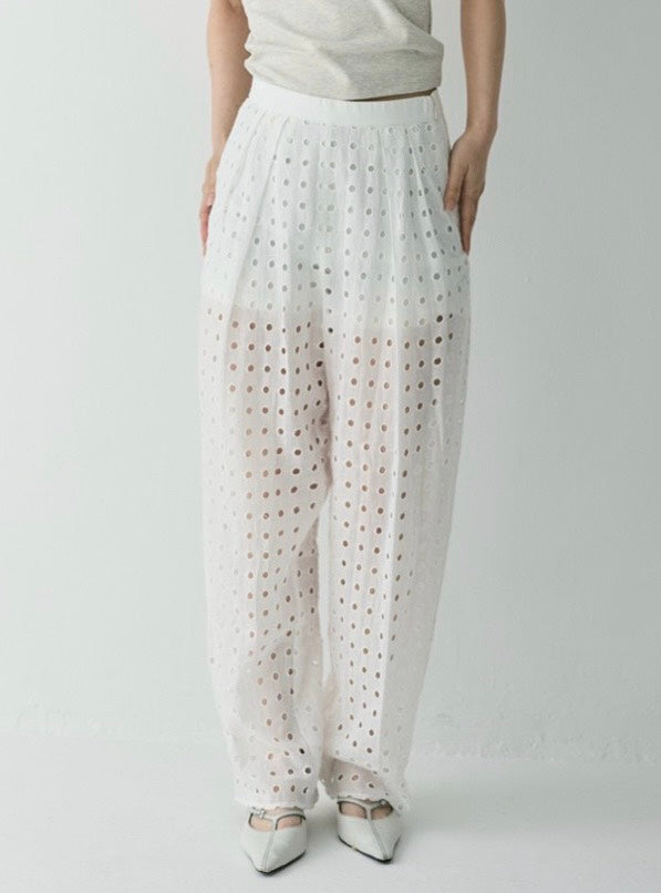 Dot Pattern Cotton Tapered Pants