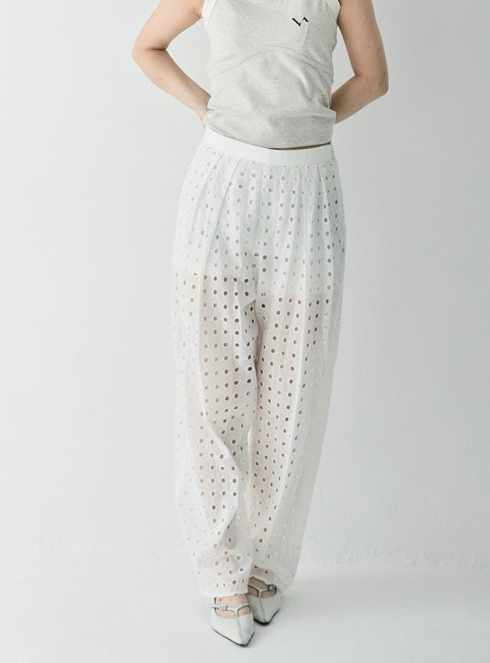 Dot Pattern Cotton Tapered Pants