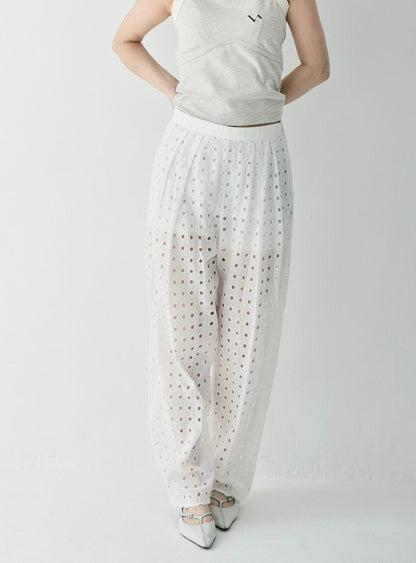 Dot Pattern Cotton Tapered Pants