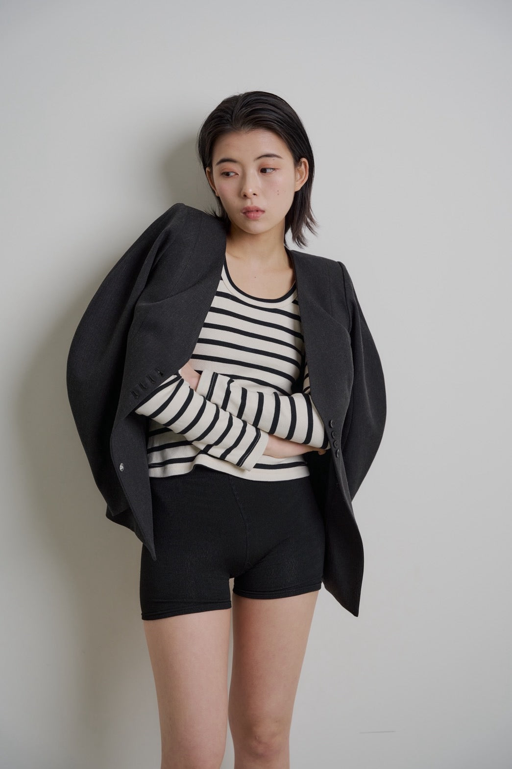 Tag-Sleeve U-Neck Mini Long Tee