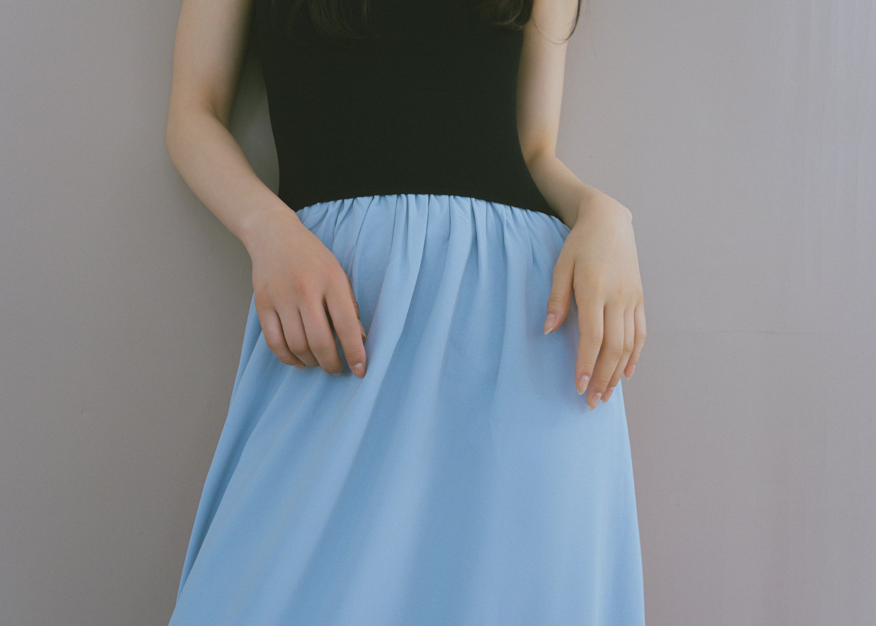【新品】Cutout Knit Docking Georgette Dress Cutout Knit Docking Georgette Dress – VALLAN