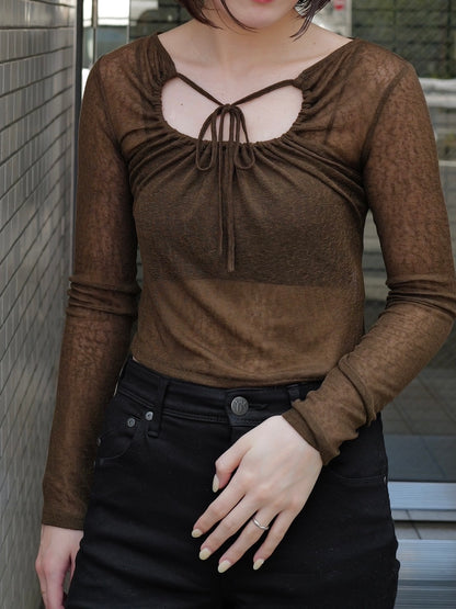 Decollete Gather Sheer Tops